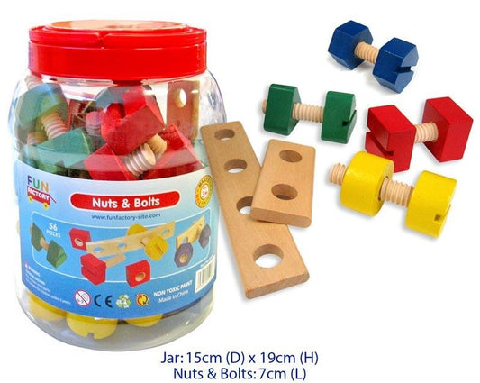 Wooden Nuts & Bolts in Jar 56pc 